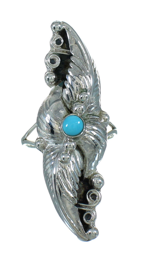 Authentic Sterling Silver And Turquoise Scalloped Leaf Ring Size 8 YX89519